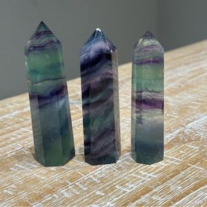 Set of 3 high quality Fluorite Towers with rainbow flash